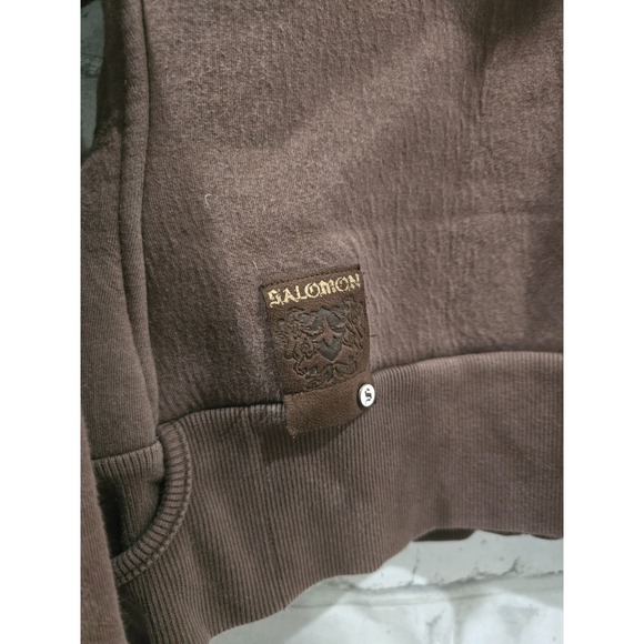 Vintage Salomon Jacket Hoodie Full Zip Heavy Brown Women L Y2K Split Hood - Picture 12 of 14